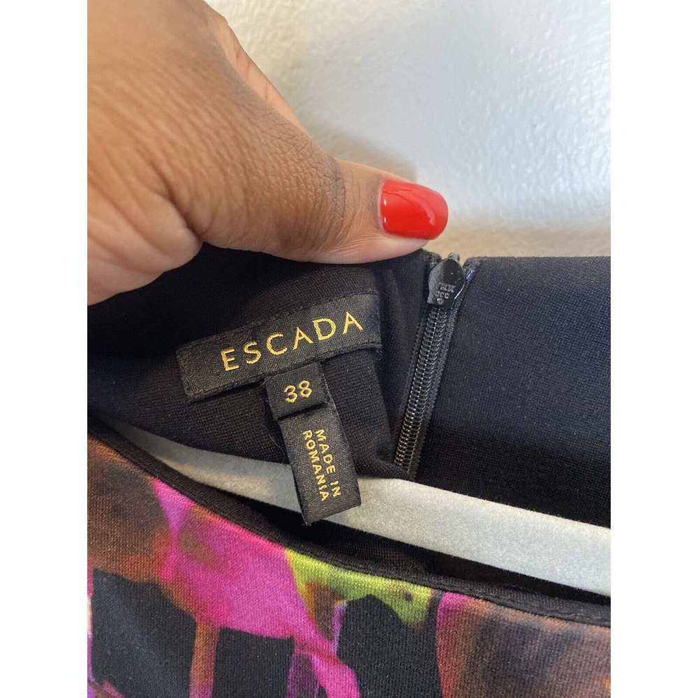 ESCADA Floral Botanical Print Cap-Sleeve Sheath Dress size 38 US Medium - Picture 4 of 7